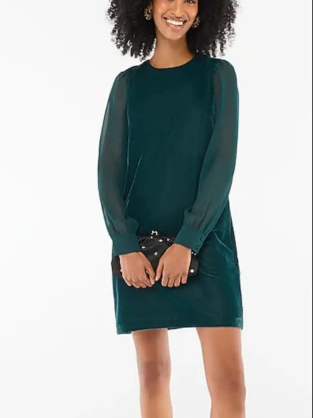 J. Crew Dark Green Velvet Midi Dress Long Sleeve - Picture 1 of 14